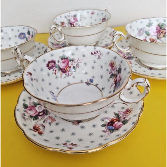 Swansea England Bone China  Two Handled Soup Bowls & Saucer sets(4)  Midsummer - Picture 2 of 15